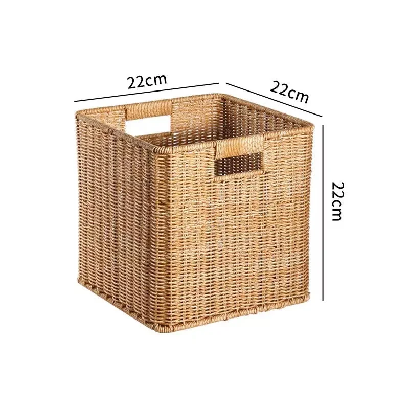 Strong Rectangle Woven Storage Basket with Handles, Waterproof Plastic Baskets for Home Toy Storage, Nest: SKY BLUE
