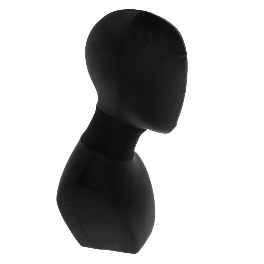 Modèle de tête en bois noir avec support-pour perruque, cheveux, chapeau, affichage, Mannequin de casque-velours