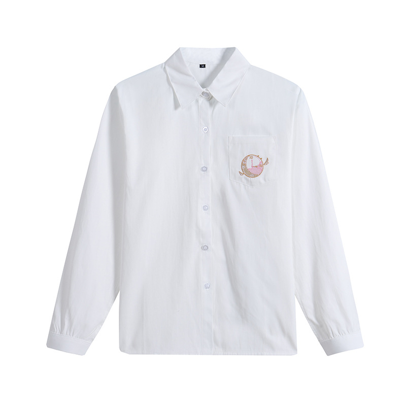 Uniformes escolares japoneses para estudiantes, camisa blanca bordada de manga larga para monedero de chica JK, traje de Sailor, Top de estilo universitario,