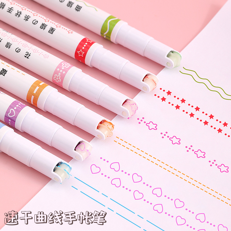 1/6Pcs/set Kawaii Flowers Line Shaped Highlighter Pens Roller Tip Curve Liner Marker for Writing Journaling Drawing Stationery: Red