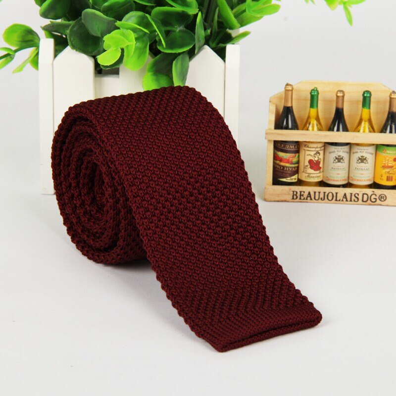 5.5 cm vin rouge cravate tricot tricoté cravate étroite mince skinny hommes haute couture: Default Title