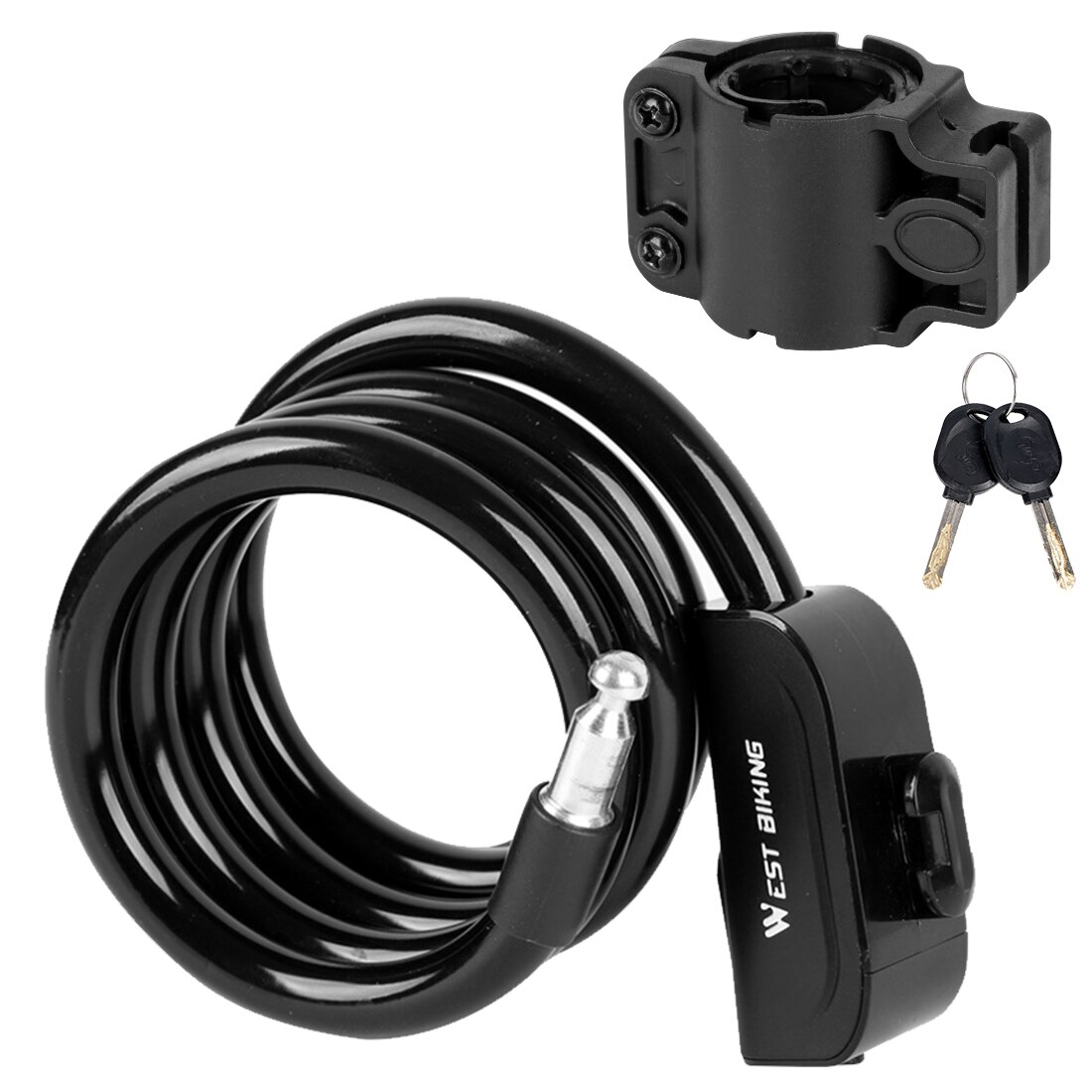 1.2M Bicycle Steel Lock PVC Cable Anti-theft Riding Lock Portable Lengthened Bold Mountain Bike Bike Lock: Black