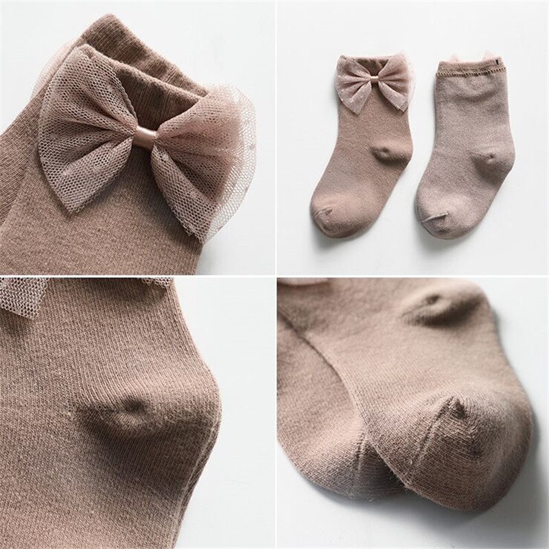 Chaussettes en coton pour filles, 5 pièces, en dentelle, avec nœud, Style princesse, accessoires pour enfants, automne et hiver