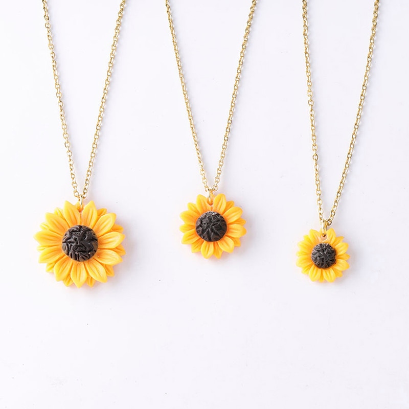 Collar colgante con girasol oro y cadena 1,5 cm 1,8 cm 2,5 cm resina flor Collar de Collar para las mujeres chica de la joyería