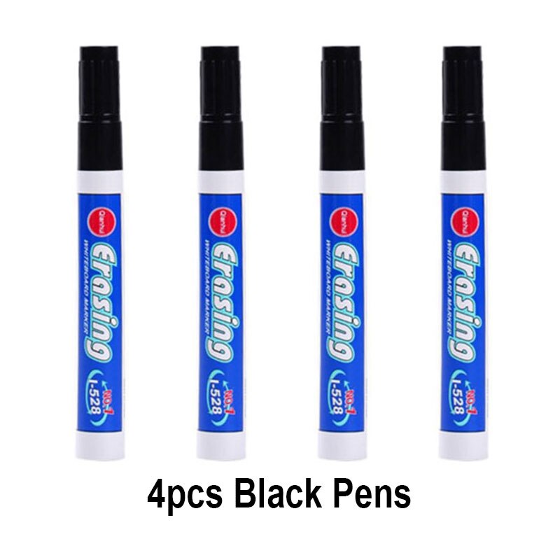 Stylo marqueur effaçable de grande capacité, 4 couleurs, pour tableau blanc, fournitures de papeterie pour salle de classe, réunion de bureau: 4pcs Black Pens