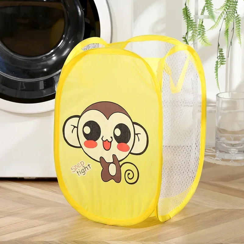 Schmutzige Kleidung, zusammenklappbarer Aufbewahrungskorb, Haushalt, Kinderspielzeug, Aufbewahrungsbox, offenes Netz, Sortierkorb, Cartoon-Farbe, zufälliges Produkt: Rosa