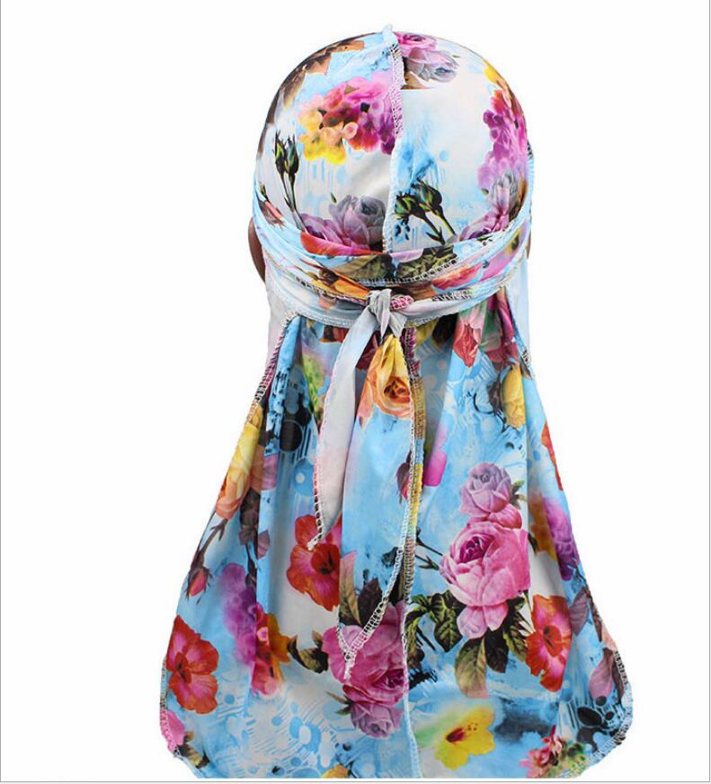 Turbante con estampado de flores para hombre, Bandanas sedosas, diadema de seda, gorros con ondas florales, turbante, accesorios para el cabello,: Blanco