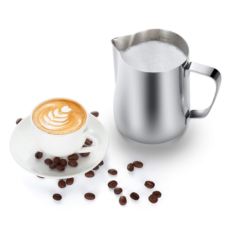 Milk Jug, 900ml Handheld Coffee Creamer Milk Frothing Pitcher Jug Cup With Measurement Mark And Latte Art Pen, Milk Pitcher Jugs