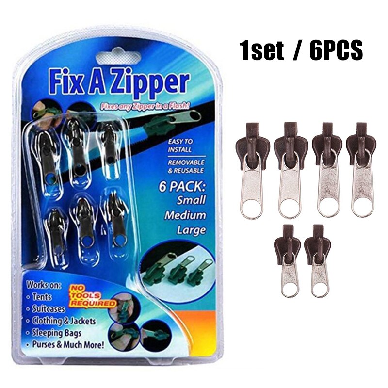 6Pcs/Set DIY Tools Universal Instant Fix Zipper Repair Kit Replacement Zip Slider Teeth Zippers For Sewing Clothes: Coffee