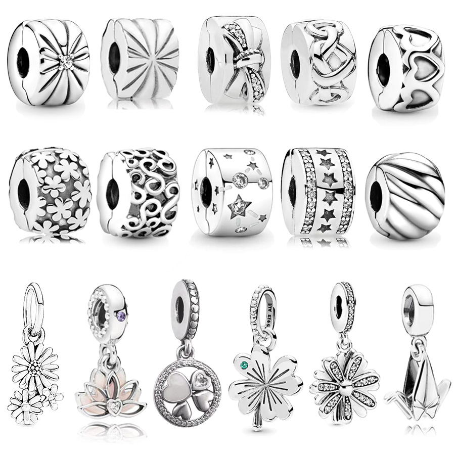 Gepolijst Sunburst Gevederde Clip Clover Dangle Charm Kralen Fit Originele Europese Zilveren 925 Armband DIY Sieraden