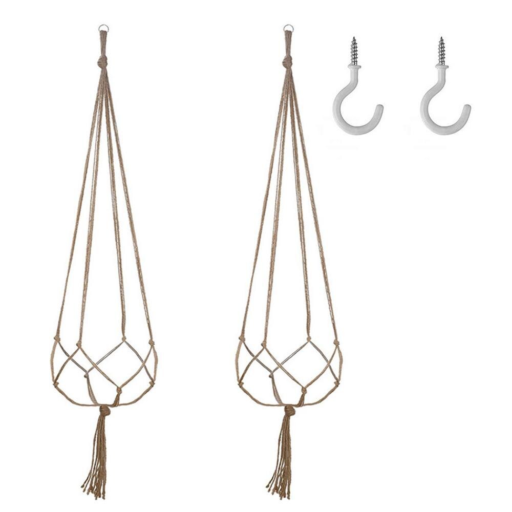 Cuerda para tetera colgante de cáñamo, macramé para planta, maceta para flores, soporte para colgar, colgador de cesta, decoración Vertical para jardín, balcón Q40: 2PCS