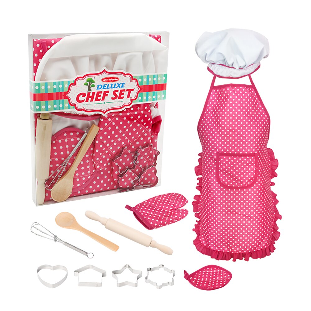 Portable Making Pastry Chef Costume Set for Kids Girls Cooking Game for Kids Child Baking Set Baking Clothes Apron