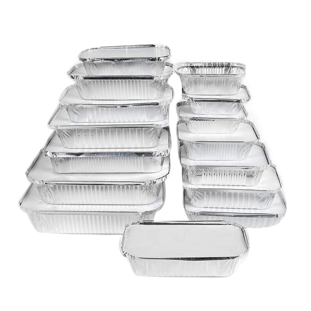 Takeaway Thermische Isolatie Zak 50 Stuks Wegwerp Rechthoek Aluminiumfolie Voedsel Bbq Lade Bakken Pan Container Met Deksel Case