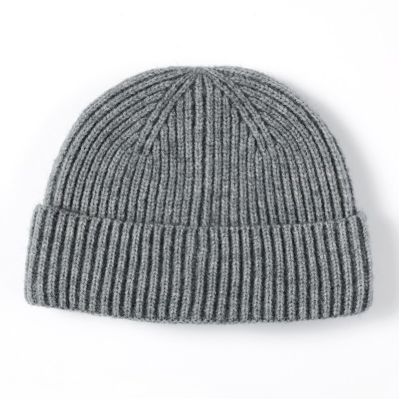 Vinterhue strikket kort beanie ensfarvet melon kasket kvinder mænd hip hop kalot unisex street retro casual hat: Grå