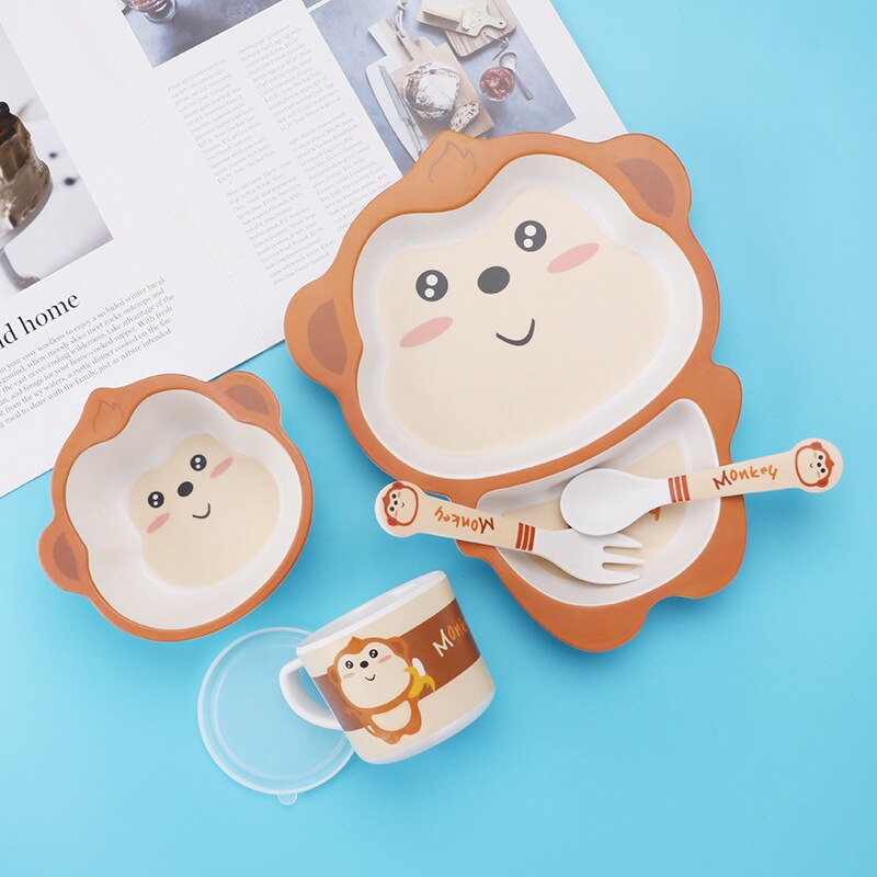 Children Bowl Feeding Dishes Baby Plate Animal Dinnerware Bamboo Fiber Children Plate Cartoon Dishesd Kids Tableware
