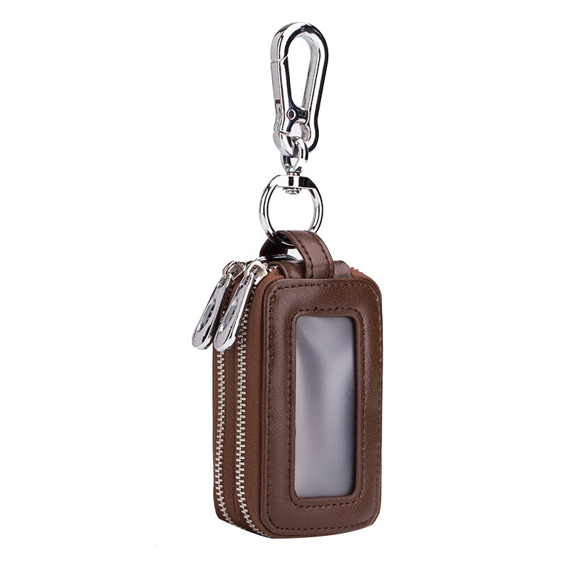Leather Home Double Pocket Zipper Mini Wallet Keychain Transparent