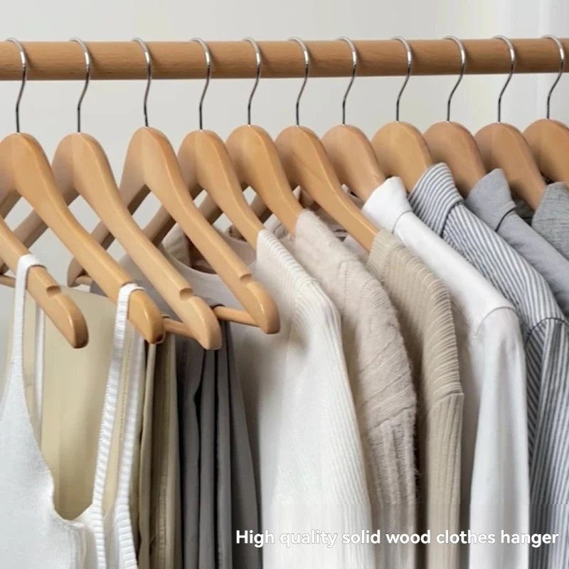 10 Stück Premium-Kleiderbügel aus Holz, langlebig, schwere Kleidungsaufbewahrung, rutschfester Kleiderbügel – Schulterkerbe 360 ° Drehbare Haken