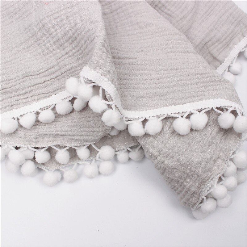 Mousseline Baby Inbakeren Deken Met Pom Poms Katoen Gaas Inbakeren Wrap Voor Baby &#39;S Pasgeborenen Ontvangen Dekens Baby Douche