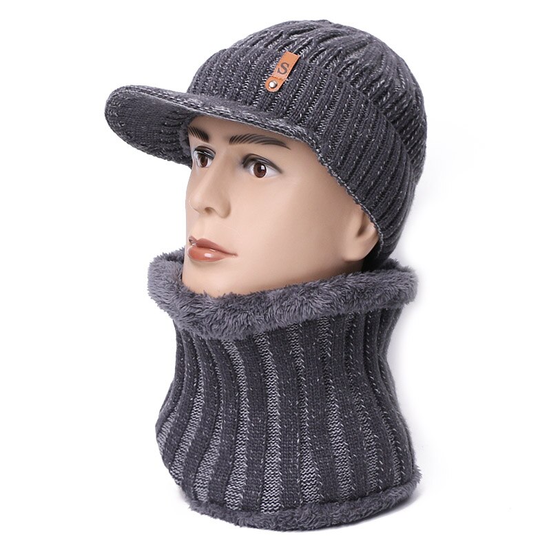Conjunto de gorros y bufandas para hombre y mujer, gorros con ala, gorro de punto para mantener el calor, gorros de ganchillo para invierno: A
