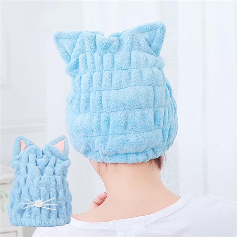 Kat Oor Haardrooginrichtingen Handdoeken Coral Fluwelen Na Douche Haardrooginrichtingen Wrap Wateropname Lady 'S Handdoek Snel Droog Haar Hoed hoofd Wrap