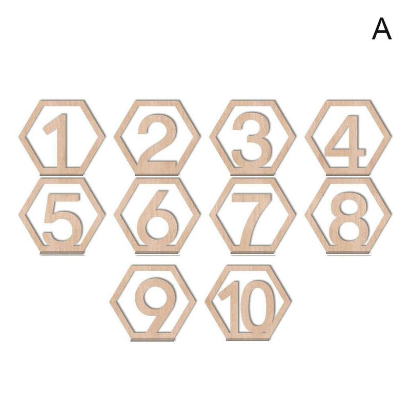 1-10 nummer träskyltar bröllop hexagon bord nummer trä förlovningsnummer skylt rustika bröllopsnummer bordssits  m8 k 9: Default Title