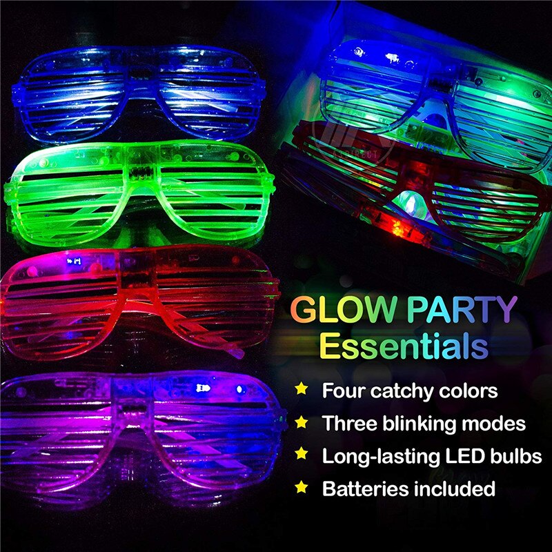12pcs a Pack LED Glasses Flash Luminous Blind Eyewear Light Eye Mask Blinking Glowing Glasses for Halloween Christmas Party
