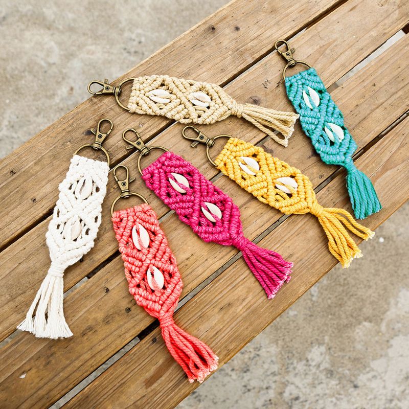 Mini Macrame Keychains Boho Bag Charms with Tassels Handcrafted Accessory for Car Key Holder, Purse, Phone Wallet