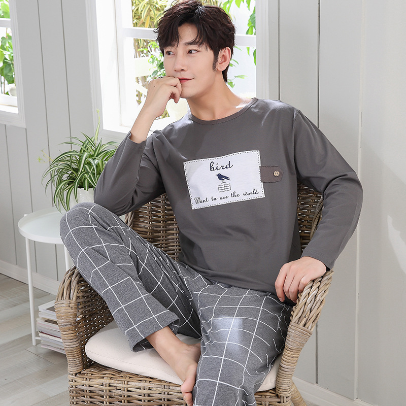 Herfst Winter Gebreide Katoen Cartoon mannen Pyjama Cartoon Pyjama Set Mannelijke Nachtkleding Pyjama Nightsuits Pijama XXL Homewear