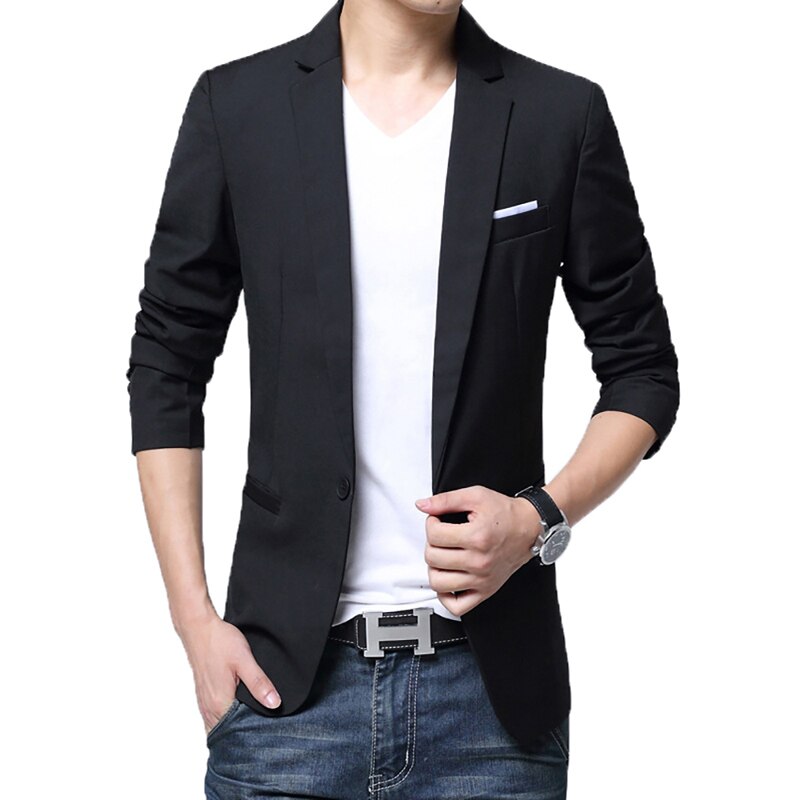 Ruskea kevät syksy rento miesten bleiseri mallit slim fit bleiserit yksi nappi helppohoitoinen pitkähihaiset bleiserit miesten puvut plus koko 5xl: Musta / 5xl