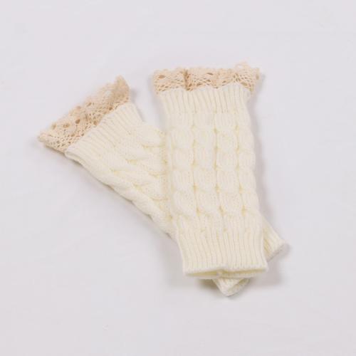 Mitaine longue en dentelle tricotée au Crochet pour femme, gants chauds pour les bras et les poignets, hiver automne: WHITE