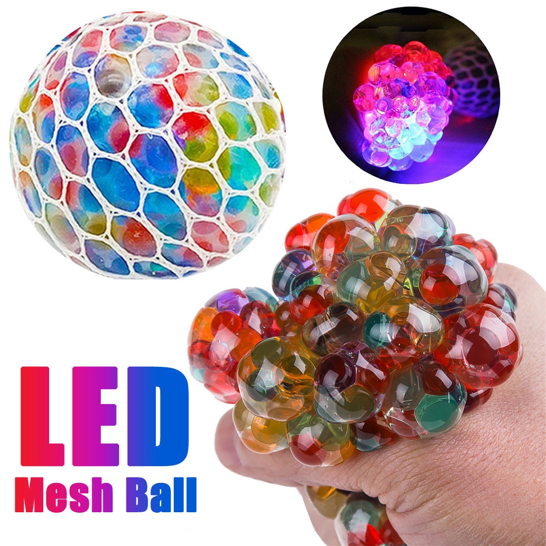 Mesh bal stress led gloeiend verminderen druiven speelgoed angst verlichten stressbal kinderspeelgoed