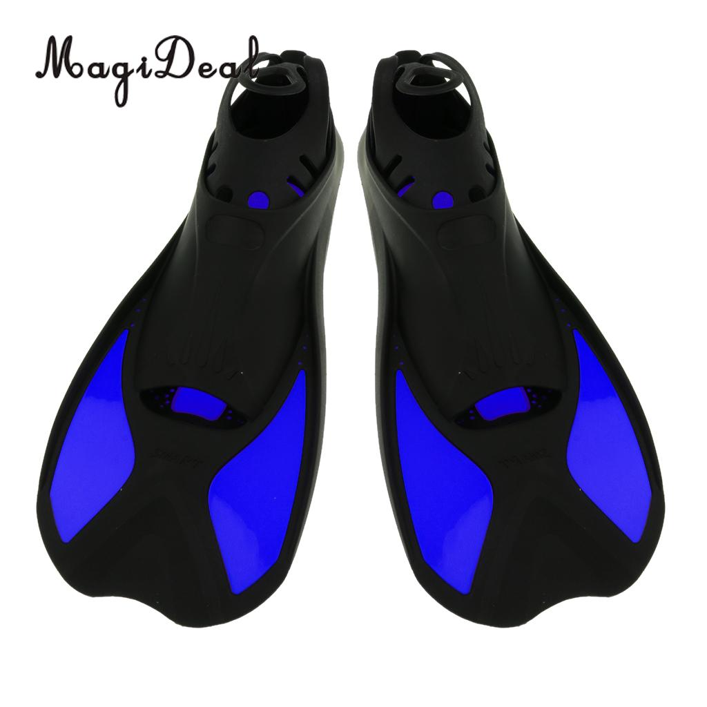 Magideal universele volle voet korte vinnen duiken zwemtraining flippers kind volwassen zwemvliezen snorkelen watervin 6 maten: Blauw xs