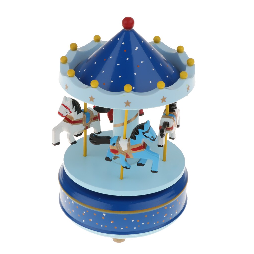 Leuke Houten Musical Box Met Draaibare Carrousel Met Kleine Paarden Wind Up Music Box Kids Schattige -Roze/blauw/Rood