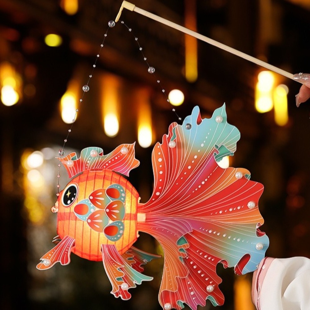 Lampion w stylu chińprzejrzeć z rybą złotą, świecący, ręcznie robiony lampion na Świędo Środka Jesieni, rękodzieło DIY, papierowy świecący lampion robić ręki na imprezę.
