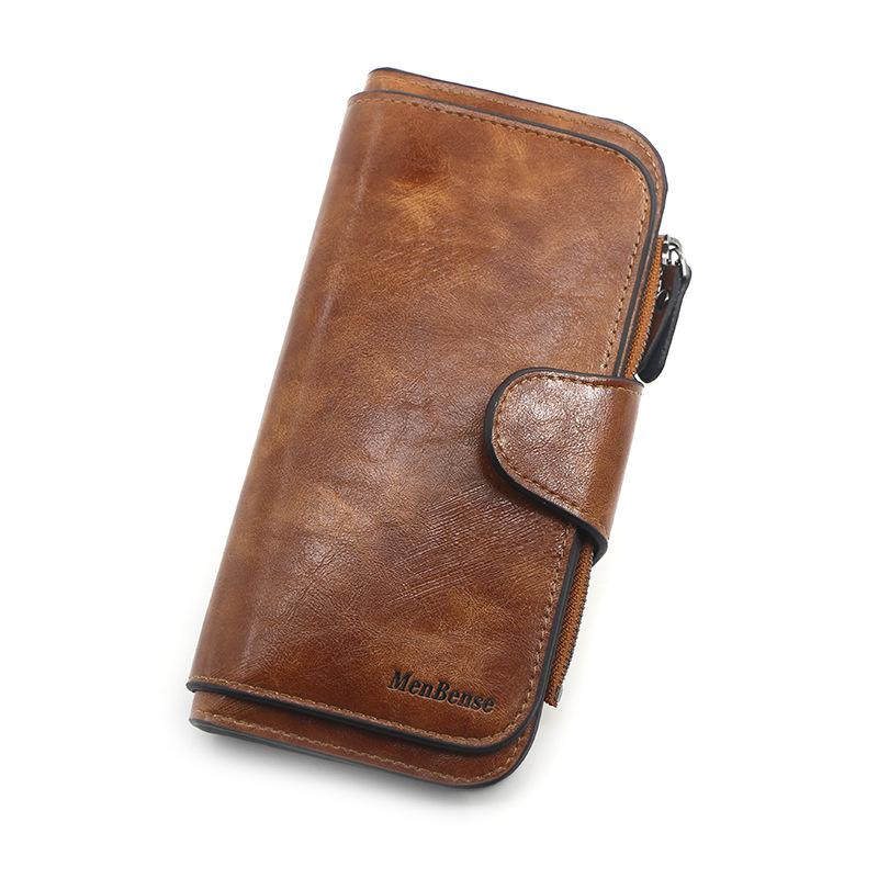 Damelommebok laget av skinn, trefoldige vintage damevesker, mobiltelefonveske, myntveske til kvinner, feminin lommebok: Gul
