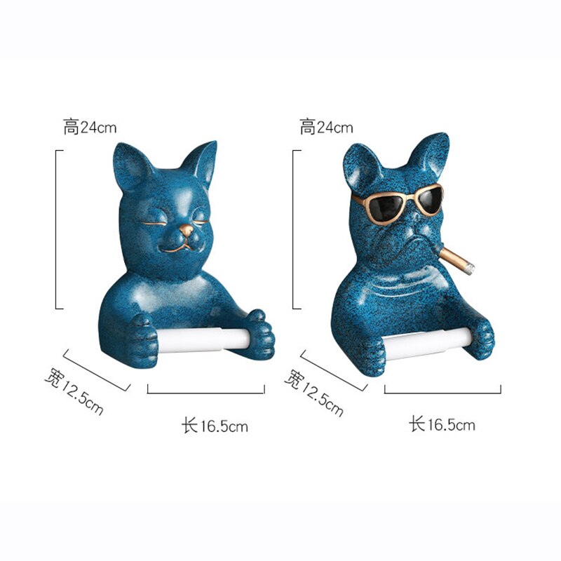 Luxury Resin French Bulldog Paper Tissue Holder Toilet Animal Sculpture Shelf Bathroom Tissue Holder Free Perforated Wall Mount