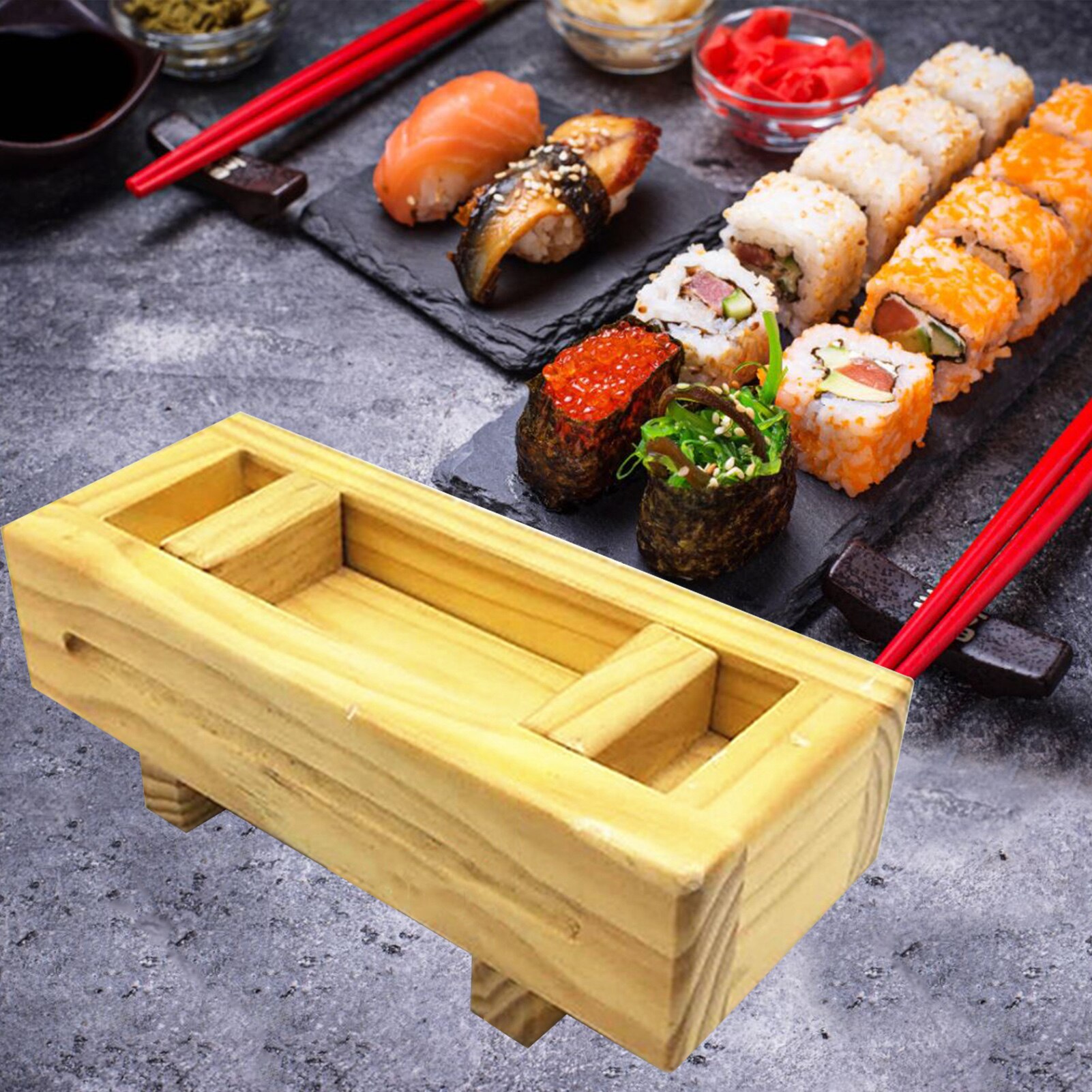 Bamboo Wooden Rectangular Sushi Press Mold Box Sushi Making Kit DIY Sushi Rice Roller Molds Sushi Kitchen Making Tools