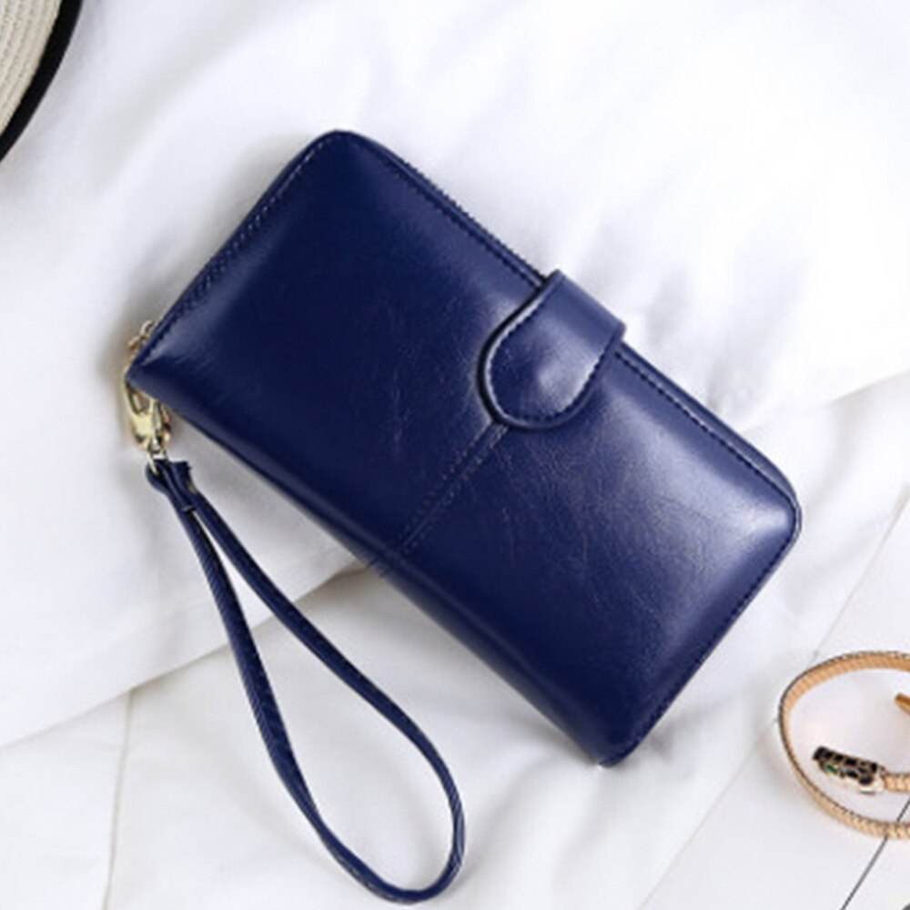 Women Oil Wax Leather Wallet Female Purses Big Capacity Hasp Zipper Purse Ladies Long Wristlet Clutch Coin Card Holders: 8