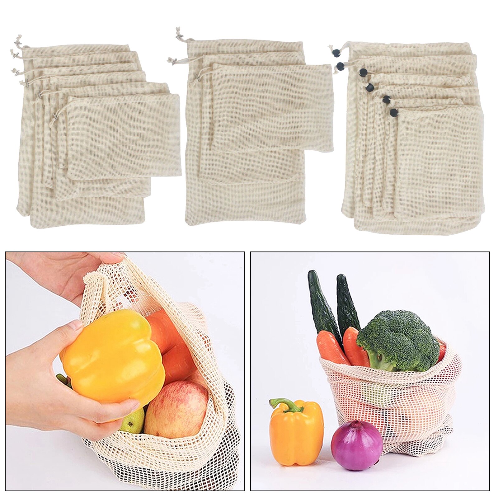 Cotton Mesh Vegetable Bags Produce Bag Zero-waste Storage Bag for Kitchen