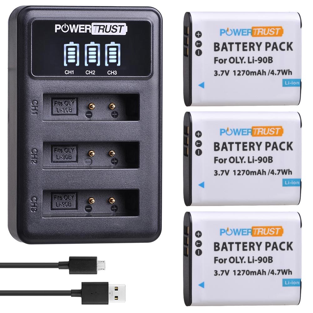 Batería y cargador para Olympus Tough LI-90B, LI-92B tg-tracker SH-1 SH-2, TG-6, IHS, TG-5, SP-100, Li90B, TG-1, 4 Uds.: 3battery and charger
