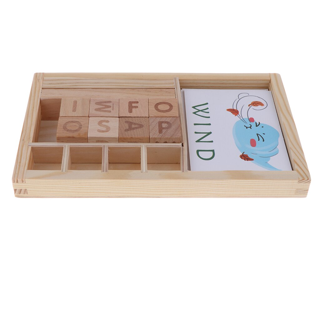 Kids Baby Developmental Wooden Alphabet Cubes English Words Jigsaw Puzzles Parent-child Interactive Game Play Activity Toy