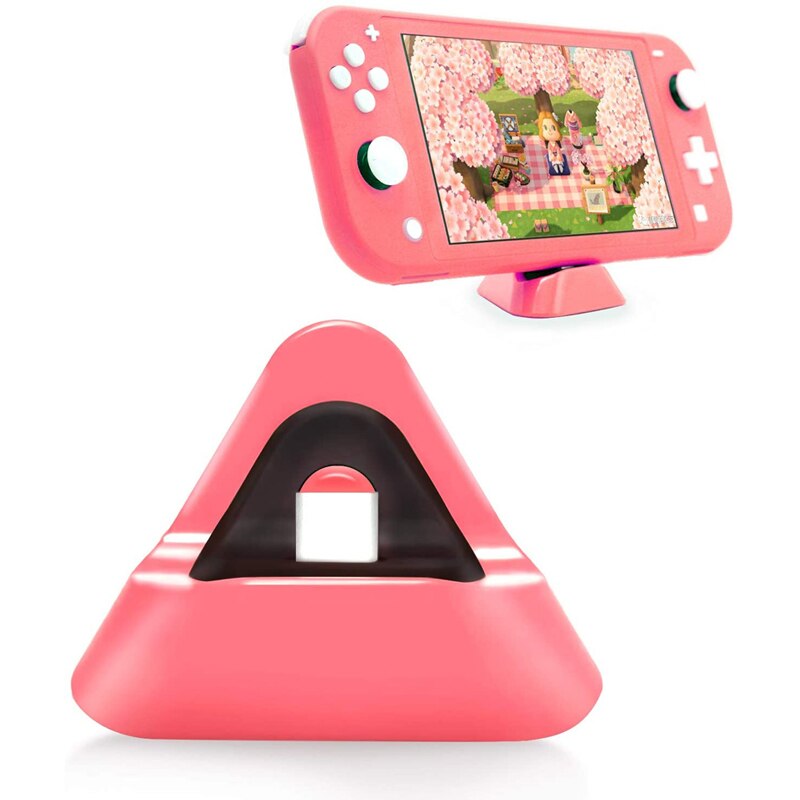 Switch Lite Dock Station di ricarica per Nintendo Switch Lite tipo C porta Mini caricatore triangolare Docking supporto da viaggio portatile: Colore rosa