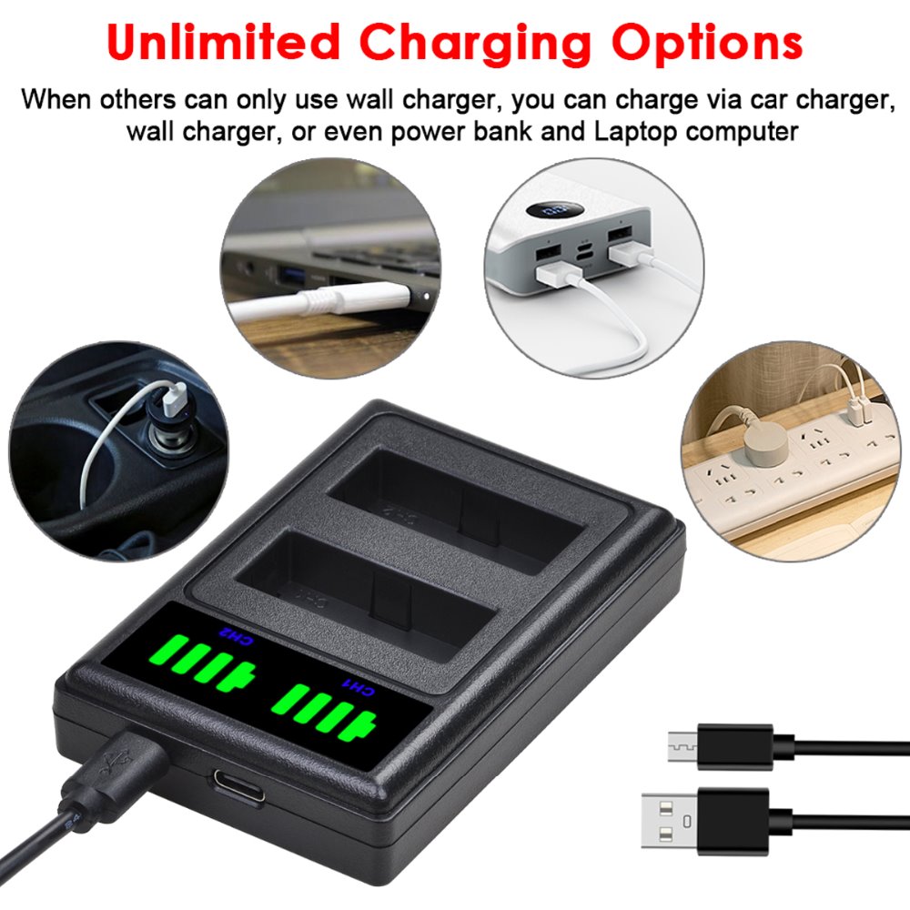 LP-E10 Battery and Dual Charger for Canon EOS Rebel T6, T7, T3, T5,Kiss X50, Kiss X70, EOS 1100D, EOS 1200D, EOS 1300D / 2000D