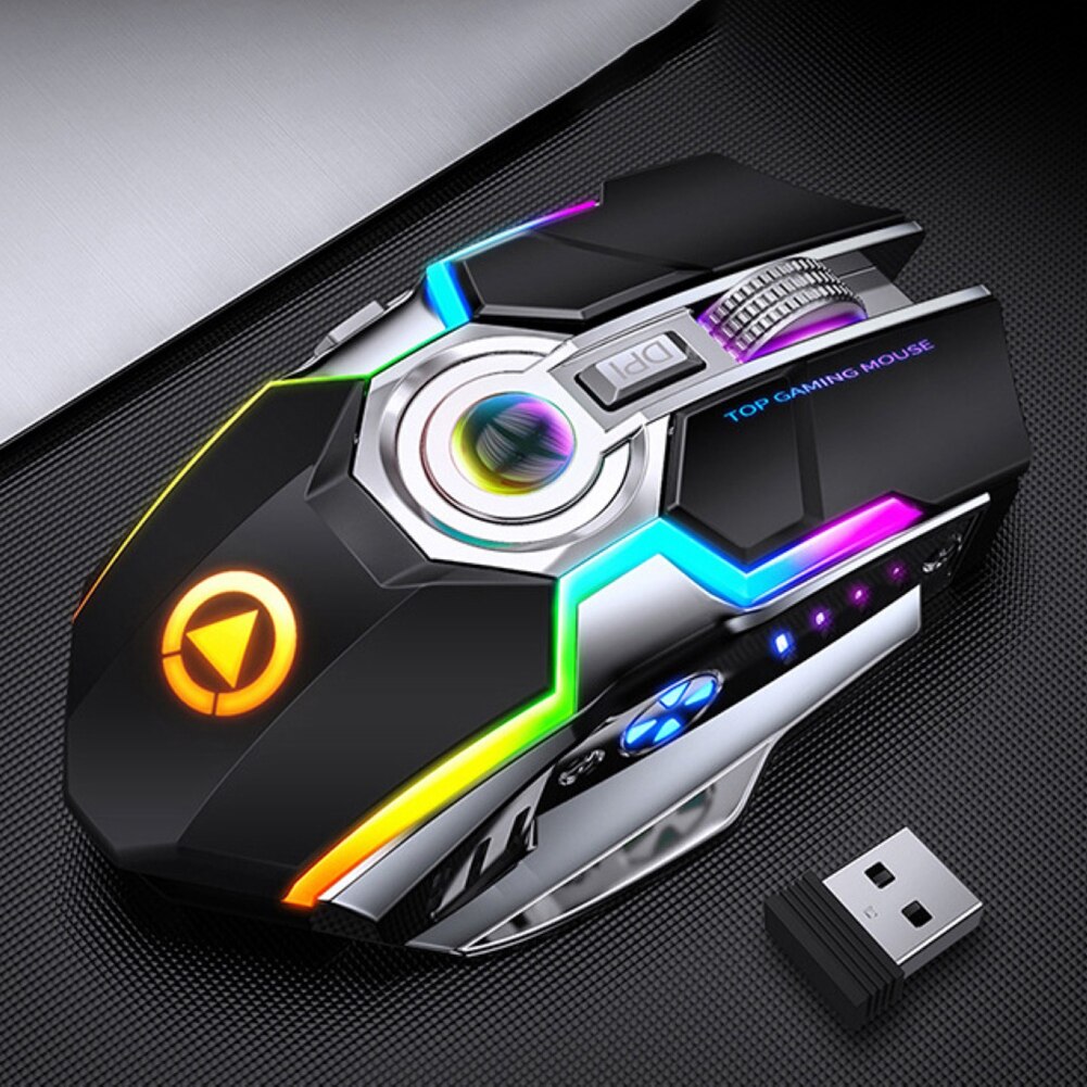 Wireless Gaming Mouse Rechargeable Gaming Mouse Silent Ergonomic 7 Keys RGB Backlit 1600 DPI mouse for Laptop Computer Pro Gamer