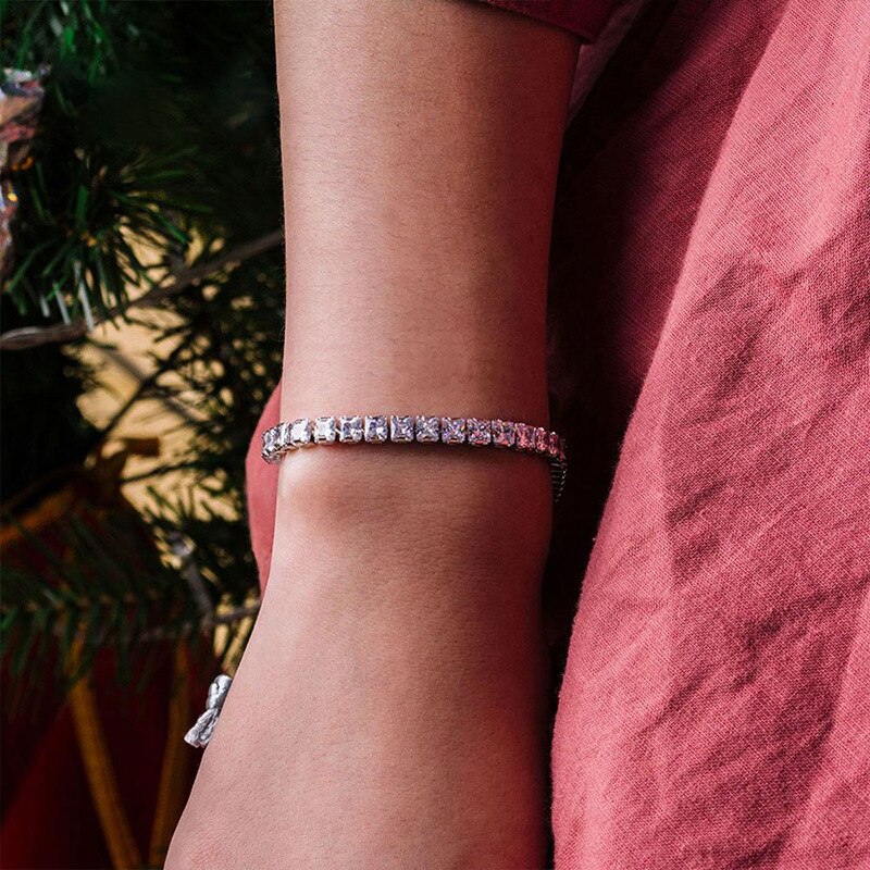 4mm zircônia cúbica tênis pulseiras para mulheres de luxo cor prata cz pulseira charme jóias