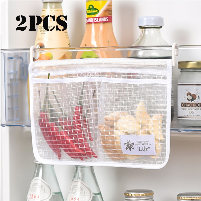 1/2 pçs saco de armazenamento de geladeira malha tempero portátil alimentos lanches saco líquido compartimento duplo pendurado saco acessórios da cozinha