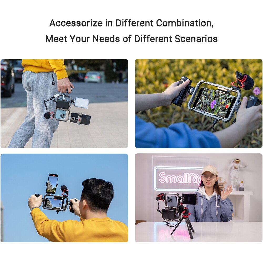 SmallRig Universal Lite Video Kit For iPhone Series Smartphone Video Rig With Cold Shoes Mounts Support Microphone Handle Tripod
