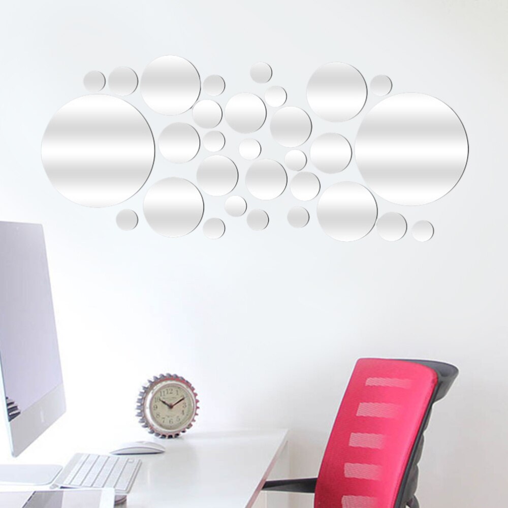 28PCS Mirror Wall Stickers Waterproof Removable Self Adhesive Round Mirror Wall Decal Decor for Hotel Home Office: Default Title