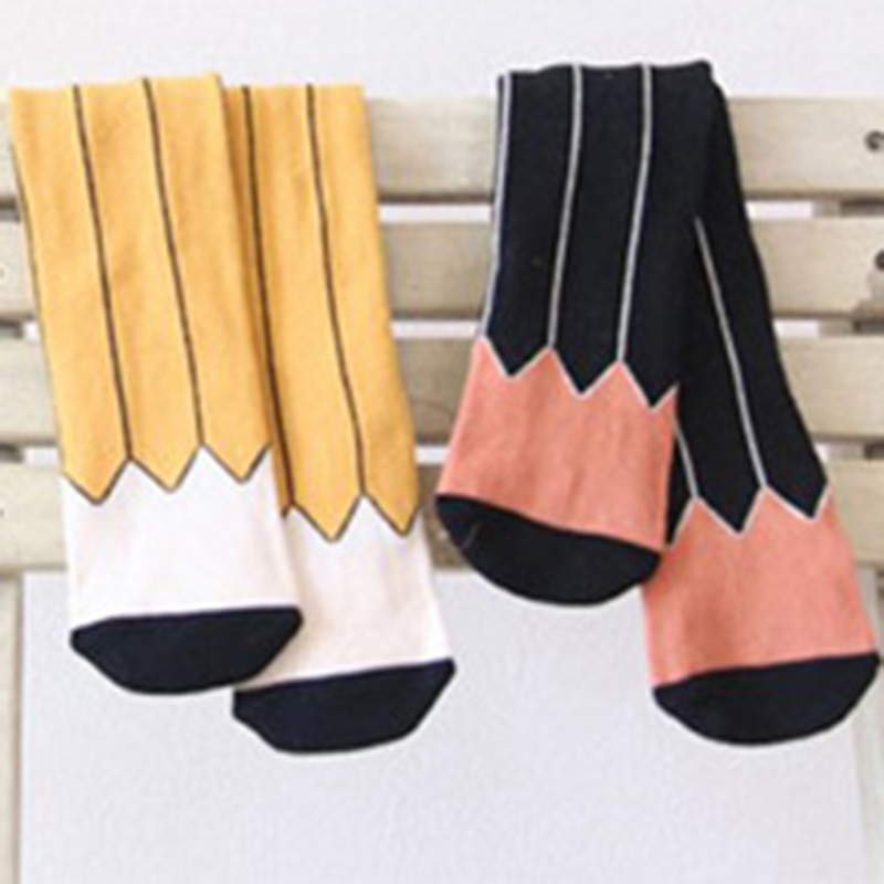 lovely boys girls kids socks pencil cartoon infant toddle boys cotton soft yellow balck colors cute socks anti-slip calf socks