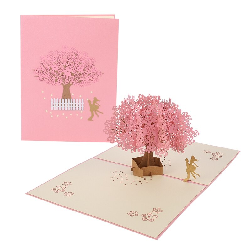 Handgemaakte 3d pop-up kersenbloesem boom minnaar valentijn jubileum papier sakura groet uitnodiging 3d kaarten